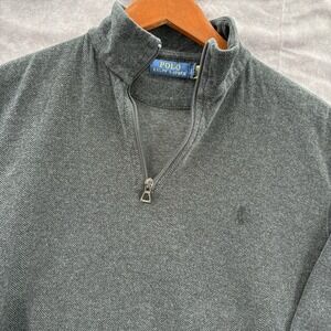 Polo Ralph Lauren Quarter Zip Mens S Black Gray Herringbone Pullover